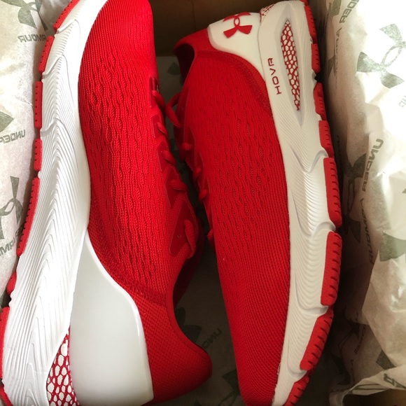 NWOT Under Armour Mens UA Team HOVR Sonic 3 Running Shoes in Red/White - Picture 3 of 9